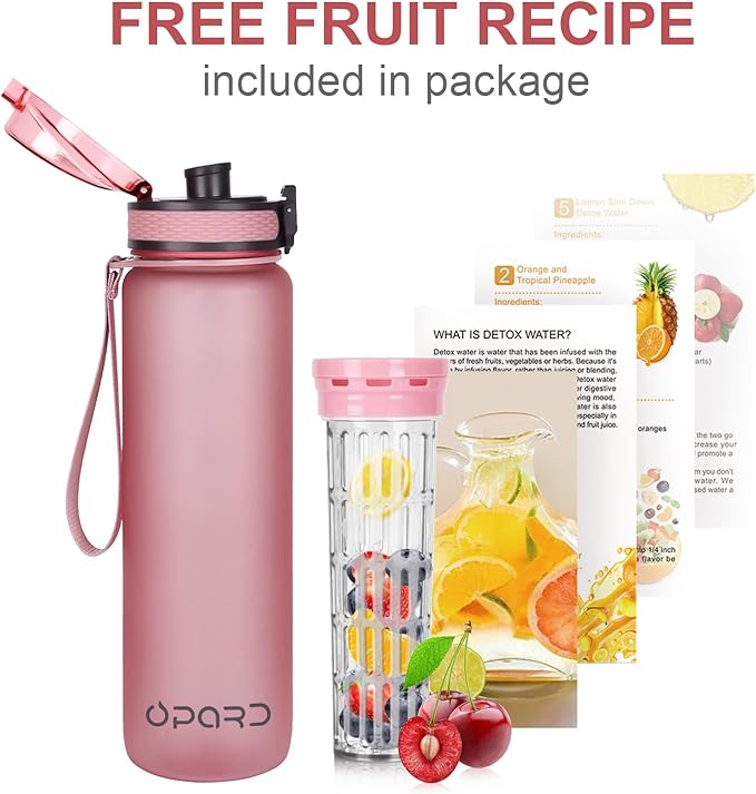 Opard Zip 32oz Plastic Water Bottle Dishwasher Safe, Leakproof Flip-Top Lid, BPA Free Tritan, Wide Mouth Reusable Sports Water Bottle for Gym Hiking Commuting Outdoor Travel and School