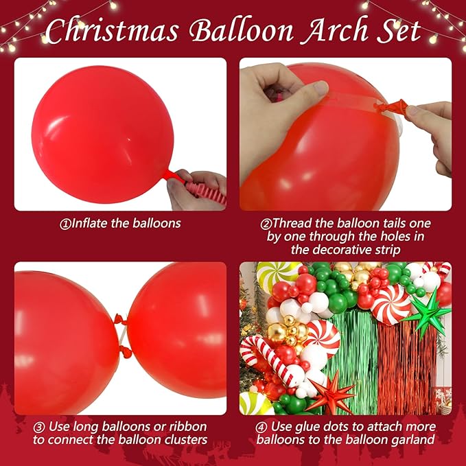 Christmas Party Decorations, 127Pcs Christmas Balloon Garland Arch Kit with Fringe Curtain, Red Green White Gold Balloons for Kids Adults Friends Ugly Sweater Party Supplies