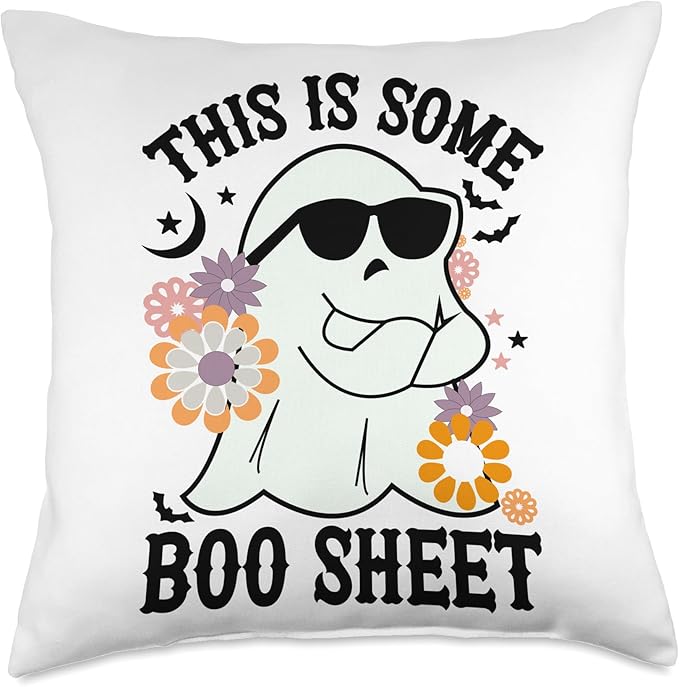 This is my boo sheet Spooky ghost Halloween This Is Some Boo Sheet Halloween Funny Scary Ghost Throw Pillow, 18x18, Multicolor