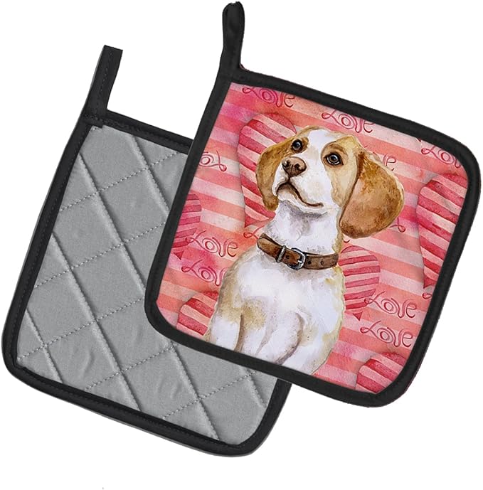 Caroline's Treasures BB9773PTHD Beagle Love Pair of Pot Holders, Red Kitchen Heat Resistant Pot Holders Sets Oven Hot Pads for Cooking Baking BBQ, 7 1/2 x 7 1/2