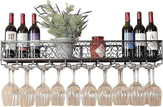 Wall Wine Rack Metal Iron Creative Grid Hanging Wine Bottle Holder Large Wine Glass Shelf Industrial Wine Cabinet for Kitchen/Bar/Restaurant Hanger(Size: 60CM Color:Black)