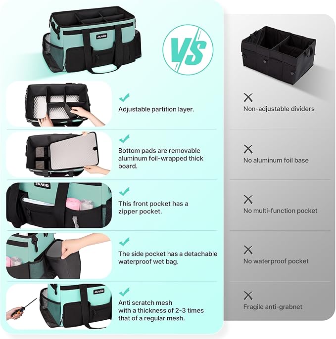 JKAOO Large Wearable Cleaning Caddy Bags, Cleaning Supplies Storage Bag with Handles and Adjustable Shoulder Strap and Removable Waist Straps,Waterproof Cleaning Tote for Home,Car,Office