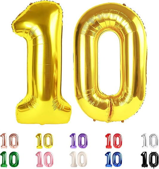 10 Balloons Number, 10th Birthday Decorations for Girl Boys, Gold Birthdays Balloons 40 In for Engagement, Wedding, Celebration Party, Graduations, Photo Shoot