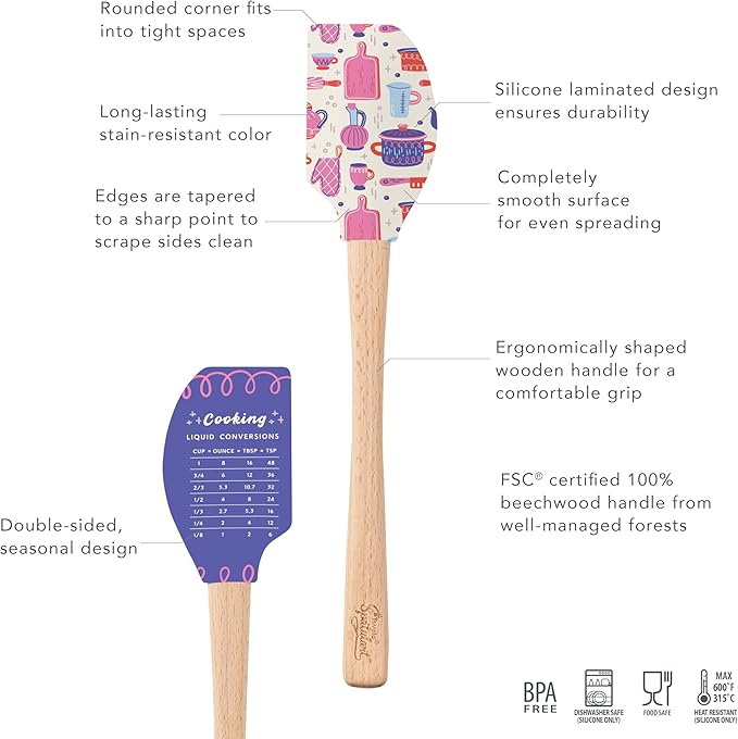 Tovolo Spatulart ‘Liquid Conversions’ Silicone Spatula with Wood Handle – BPA Free, Heat-Resistant, Ideal for Baking, Mixing & Meal Prep