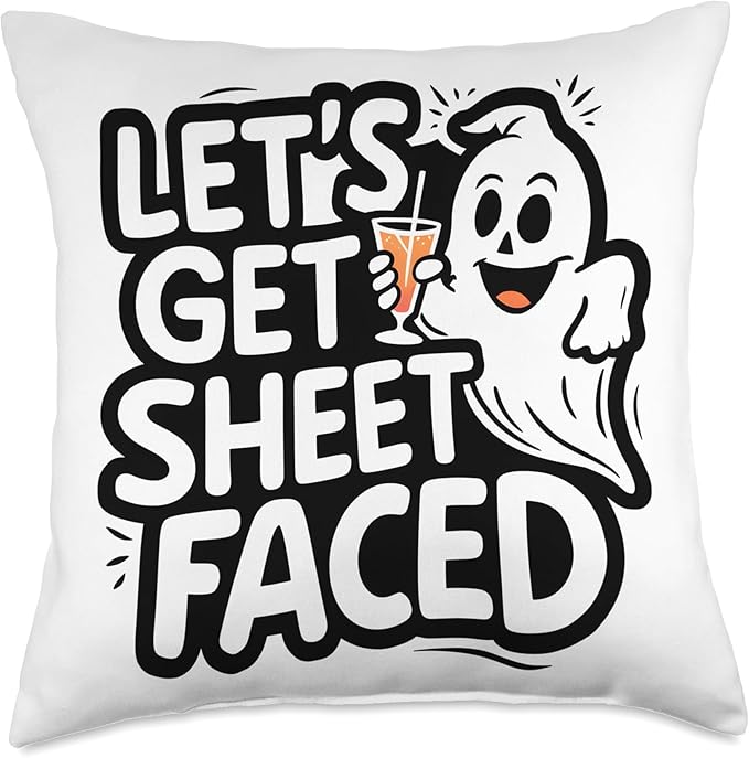 Let's Get Sheet Faced Halloween Ghost Throw Pillow