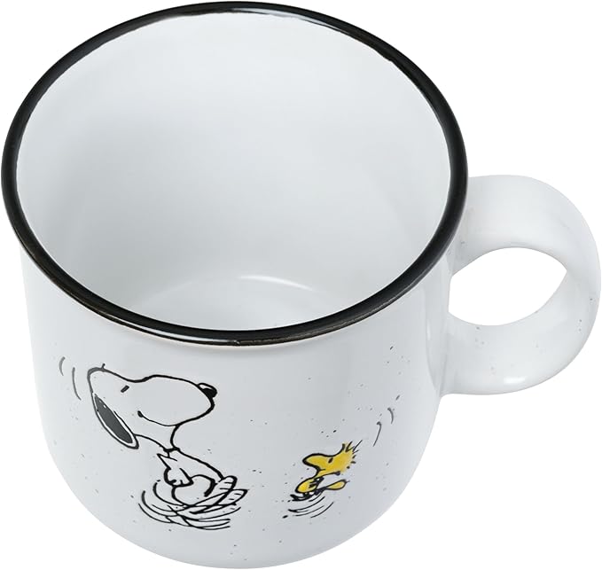 Silver Buffalo Peanuts Snoopy and Woodstock Happy Dance Wax Resist Ceramic Camper Mug, 20 Ounces