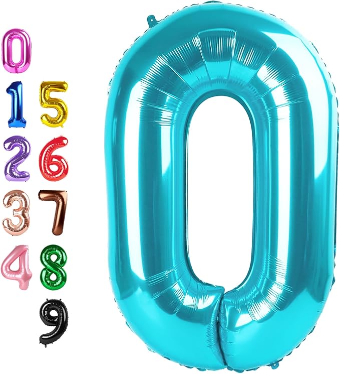 Balloon Numbers 40 Inch Big 0 Light Blue Balloon Numbers for Birthday Decoration, Baloon for 10 20 30 40 100 2025 Graduation Decor Wedding Anniversaries Party