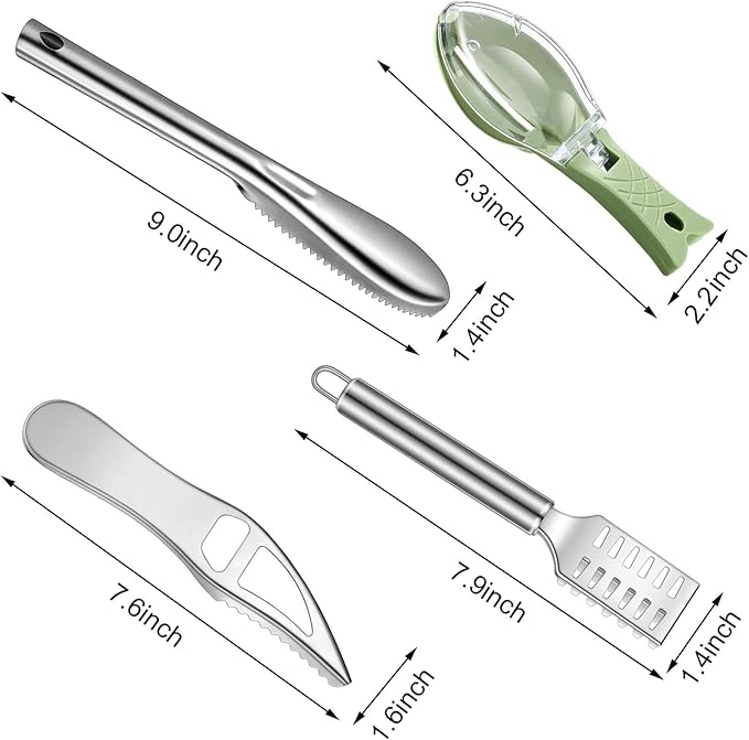 Honoson 4 Pcs Fish Scaler Remover Stainless Steel Fish Skin Scraper Grater Multi-functional Kitchen Peeler Scaler with Bottle Opener for Seafood Cleaning