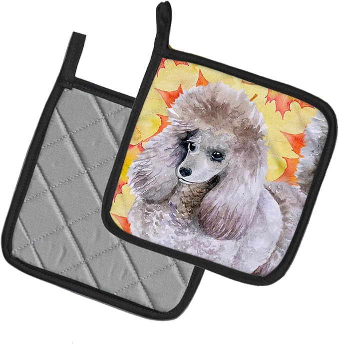 Caroline's Treasures BB9926PTHD Poodle Fall Pair of Pot Holders, Yellow Kitchen Heat Resistant Pot Holders Sets Oven Hot Pads for Cooking Baking BBQ, 7 1/2 x 7 1/2