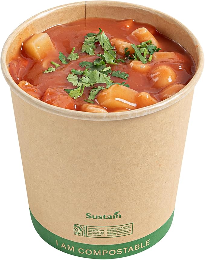 Restaurantware Paper Soup Containers 200 Pack Of 24 oz Disposable Kraft To Go Hot Soup Serving Bowls BPI-Certified Compostable Leakproof Stackable Food Containers For Noodles, Pasta And Desserts