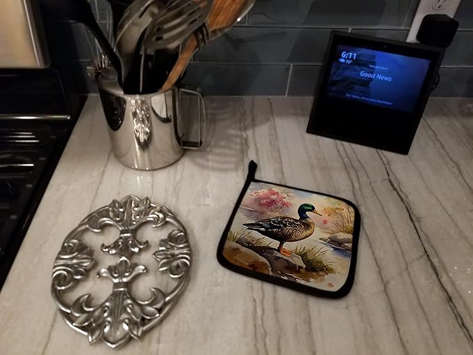 Caroline's Treasures American Black Duck Pair of Pot Holders Kitchen Heat Resistant Pot Holders Sets Oven Hot Pads for Cooking Baking BBQ, 7 1/2 x 7 1/2