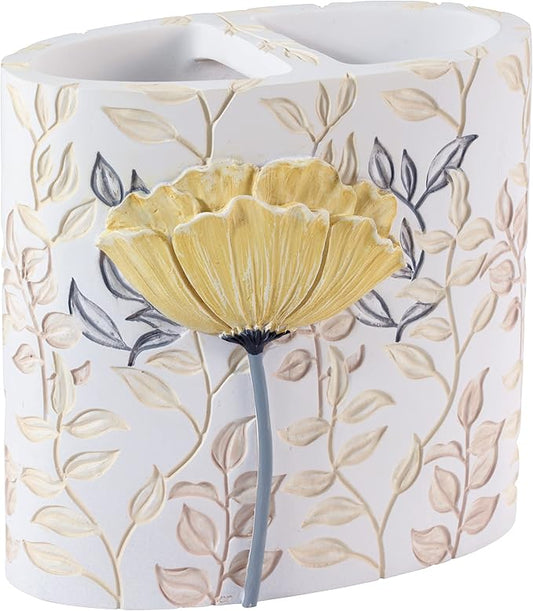 Avanti Linens - Toothbrush Holder, 100% Hand-Painted Resin Bathroom Accessories, Floral Home Decor (Marielle)