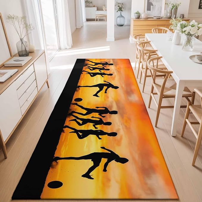 Runner Rug for Bedroom Hallway, Football Sports Competition Kitchen Runner Rugs Area Rug 2x6ft, Sunset Background Washable Soft Floor Carpet for Entryway Stair