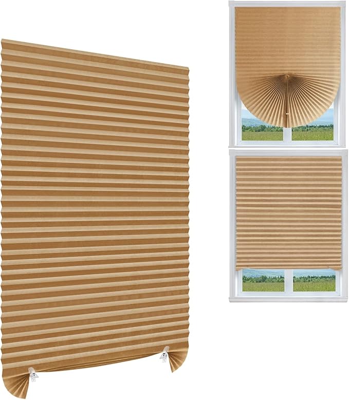 MALOKI Pleated Window Blinds,Temporary Blinds Cordless No Drill Paper Shades for Window Door Stick on No Screw Room Darkening Shades for Bedroom Bathroom Kitchen