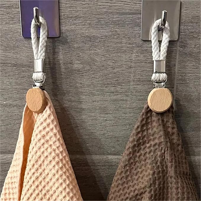 15 Pcs Towel Clips Clamps Braided Cotton Loop Metal Hook Clothes Hanger Kitchen Storage(Blue)