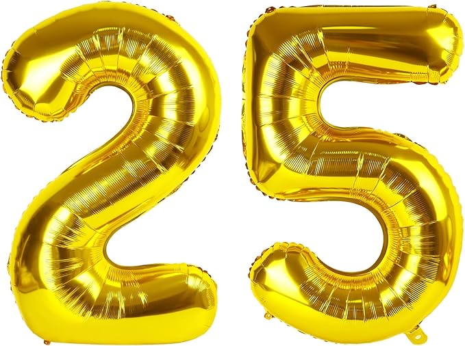 Number 25 Balloons, Gold 52 Balloon Numbers 40 Inch for Women Men, Birthday Decorations for 25th Photo Prop, Big Events, School Class Party,