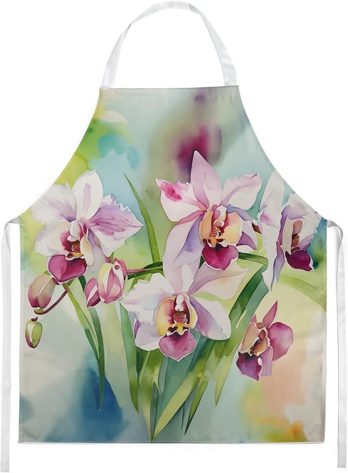 Caroline's Treasures Orchids in Watercolor Apron Cooking Kitchen Server Baking Crafts Gardening for Adult Women Men, Unisex, Large, Multicolor