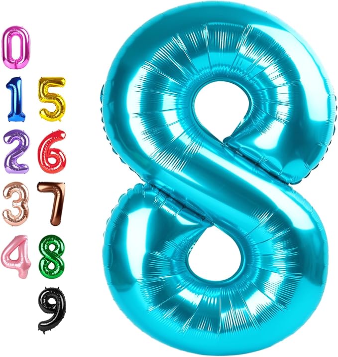 Number Balloon 8Th 40 Inch, Light Blue Birthday Decorations For Women Men, Number Balloons for 8, 18, 28 Wedding, Anniversaries, Celebration, Graduation