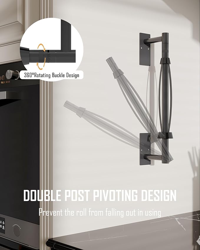 Paper Towel Holder Under Cabinet Paper Towel Holder Wall Mount, Single Hand Operable with Damping Effect,Adhesive Stainless Steel for Kitchen Bathroom Commercial (Black)