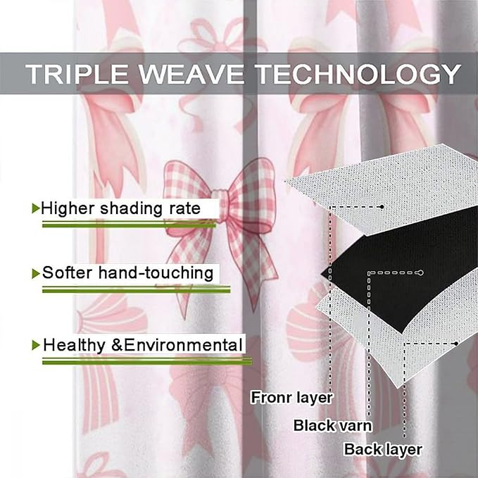Bowknot Blackout Curtain,Kids Girls Cute Pink Bow Ties Print Window Treatment Curtains Dining Room Living Room Kitchen Cafe Bedroom Office Nursery Drapes,42x45 in