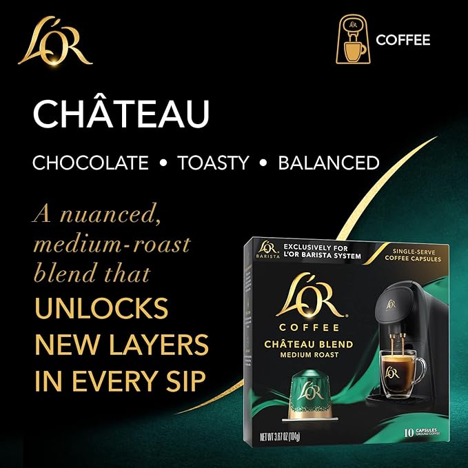 L'OR Coffee Pods, 30 Count Chateau Medium Roast Blend, Single-Serve Aluminum Coffee Capsules Compatible with the L'OR BARISTA System & *Nespresso Original Machines, 30 Count (Pack of 3)