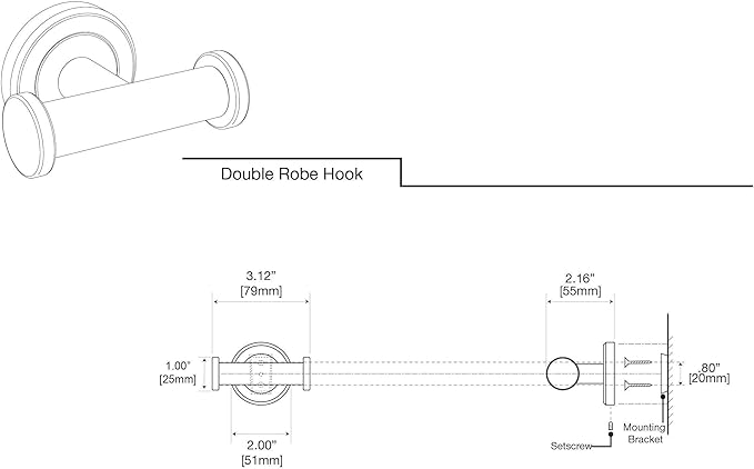 Gatco 4245AMX Latitude II Double Robe Hook, Wall Mounted Bathroom Towel & Robe Hook, Matte Black