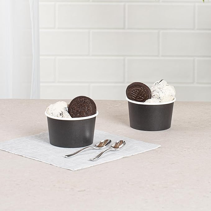 Coppetta 5-Ounce Dessert Cups, 200 Disposable Ice Cream Cups - Lids Sold Separately, Sturdy, Black Paper Frozen Yogurt Bowls, For Hot And Cold Foods, Perfect For Gelato Or Mousse - Restaurantware