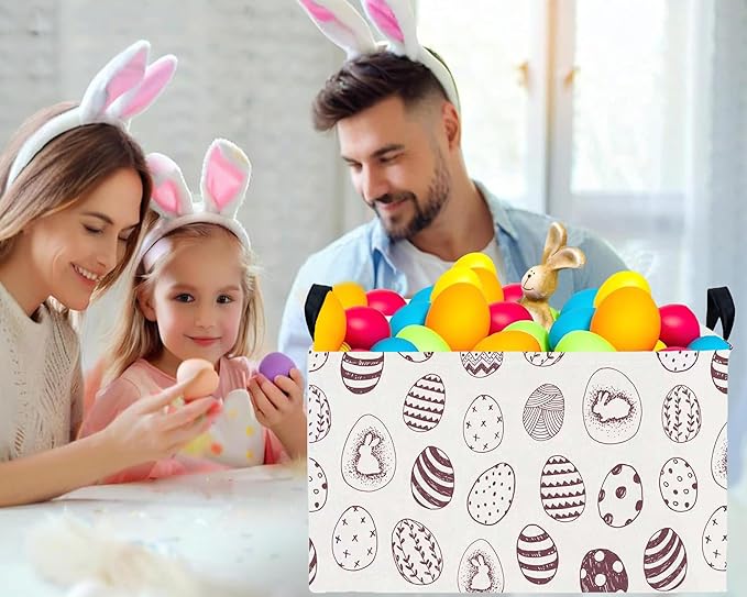 Large Rectangular Easter Baskets Empty Waterproof Boy Toy Box Foldable Kid's Gifts Storage Bin Spring Room Decor(Brown Egg)