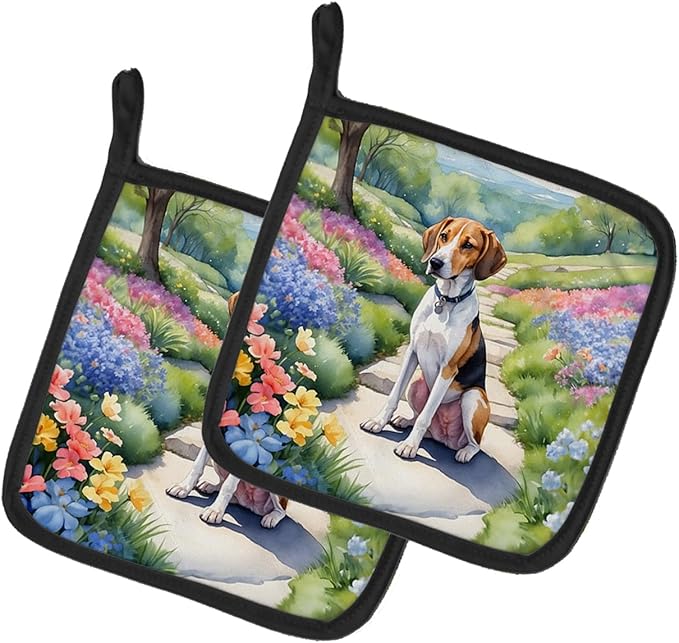Caroline's Treasures American Foxhound Spring Garden Pair of Pot Holders Kitchen Heat Resistant Pot Holders Sets Oven Hot Pads for Cooking Baking BBQ, 7 1/2 x 7 1/2