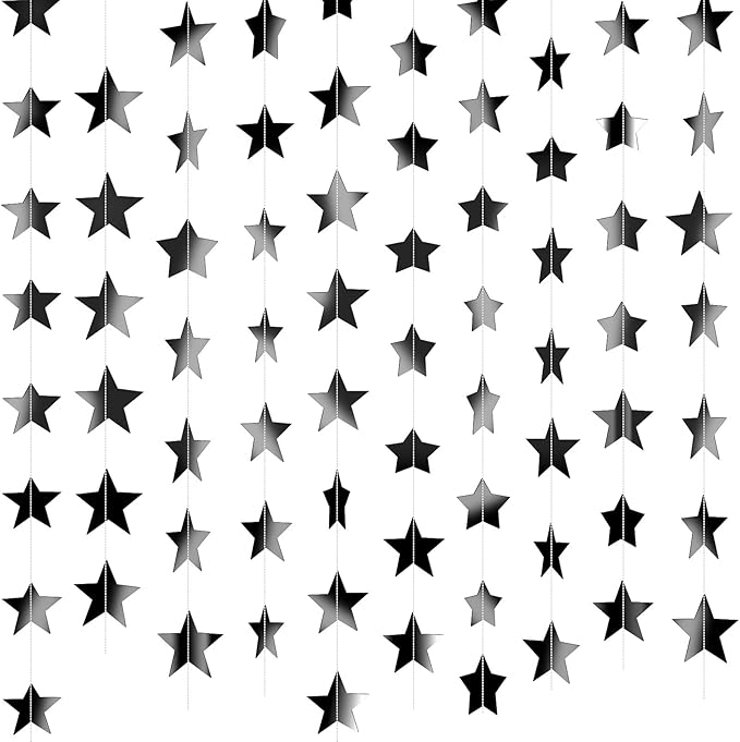 Patelai 130 Feet Glitter Star Garland Banner 2026 Party Decoration Double Side Star Hanging String Streamer Paper Twinkle for Graduation Wedding Birthday (Black)
