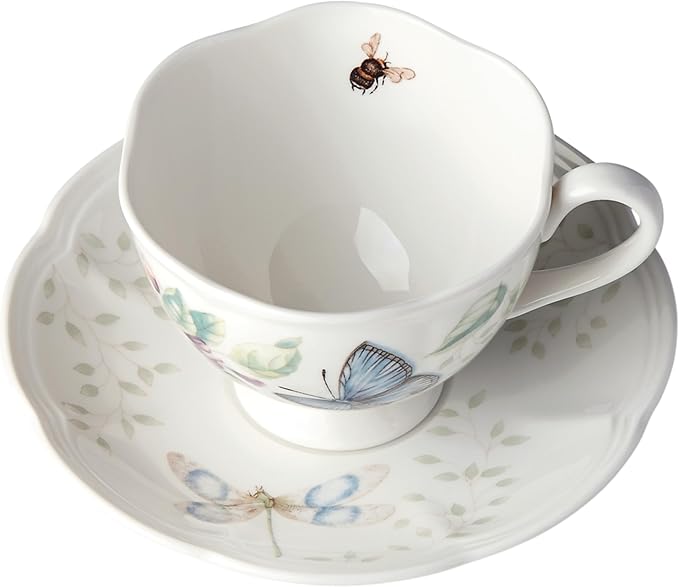 Lenox Porcelain Meadow Cup and Saucer, 1.3 LB, Blue Butterfly