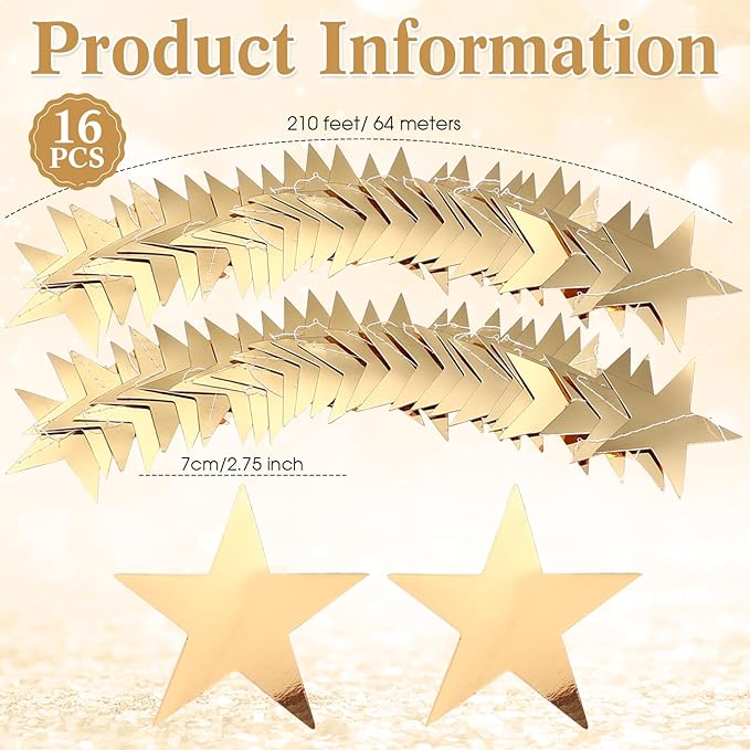 Patelai 210 Feet Glitter Star Garland Banner 2026 Party Decoration Double Side Star Hanging String Streamer Paper Twinkle for Graduation Wedding Birthday (Champagne Gold)