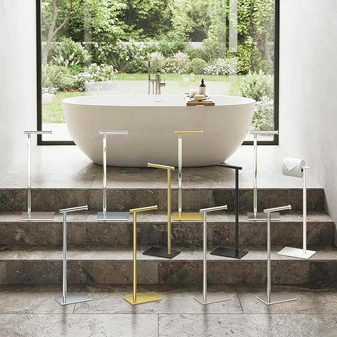 Gatco 1431PN Modern Rectangle Base Freestanding Toilet Paper Holder, 21.25", Polished Nickel with Weighted Base