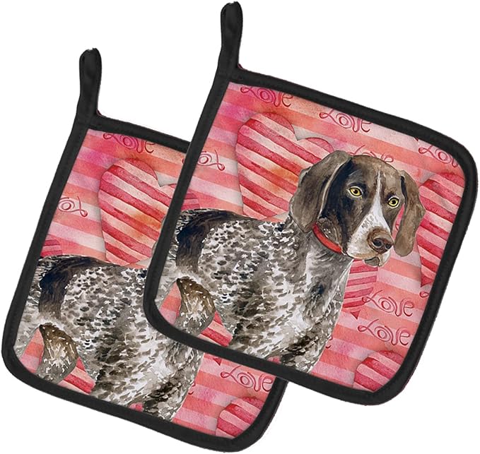 Caroline's Treasures BB9728PTHD German Shorthaired Pointer Love Pair of Pot Holders, Red Kitchen Heat Resistant Pot Holders Sets Oven Hot Pads for Cooking Baking BBQ, 7 1/2 x 7 1/2