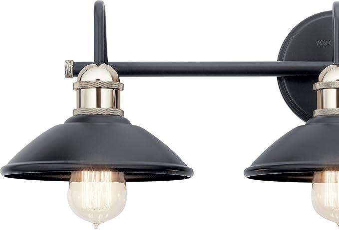 Kichler Clyde 3-Light Bathroom Vanity Light Fixture with Vintage Industrial Design in Black Finish, Wall Mount Over Mirror Lighting for Bathroom (7.25" x 26.5" x 8.25"), 45945BK