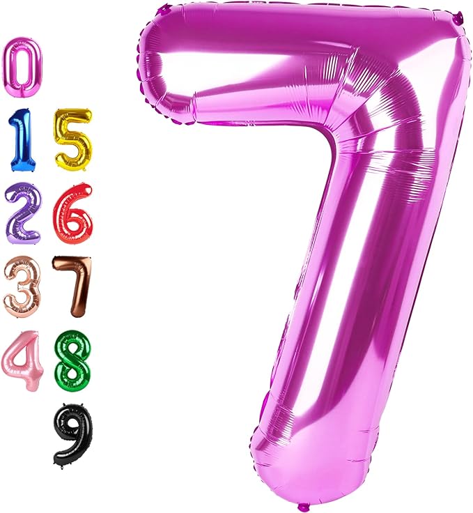 Numbers Balloon 7, 40 Inch 7 Balloons for Birthday Party, Hot Pink Number Balloons for 7, 17, 27 Game Competition Wedding Anniversaries Party, Christmas and New Years Eve Party