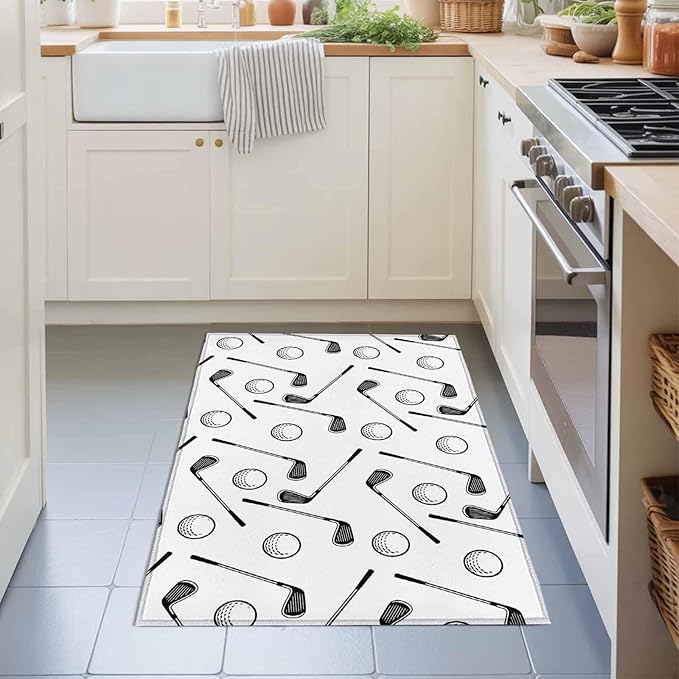 Area Rug 2x3ft, Golf Club Ball Seamless Pattern Washable Rugs for Living Room Bedroom, Modern Minimalist Art Soft Non-Slip Area Rugs Rectangle Floor Carpet for Dining Room