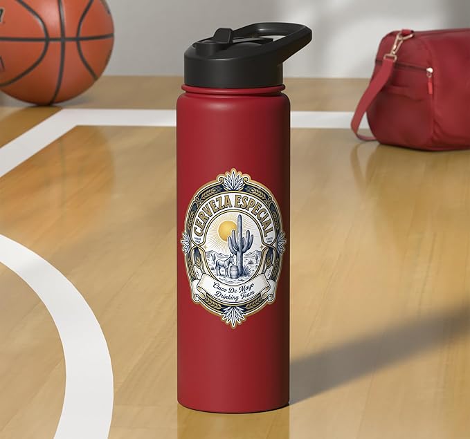 Beer Label Cerveza Cinco De Mayo Drinking Team Stainless Steel Insulated Water Bottle