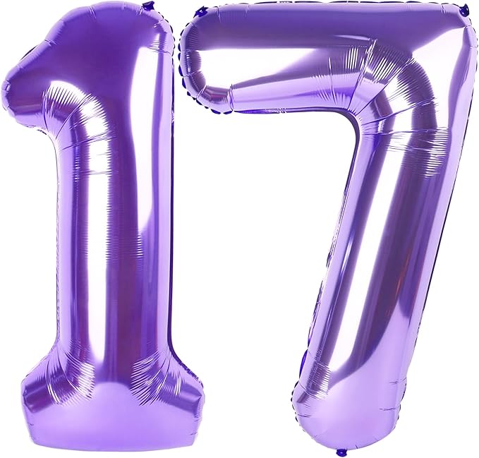 Balloon Numbers 40 Inch, 17 Balloons for Birthday Party, Purple Number Balloons for 17 71 Wedding Anniversaries Party Birthday