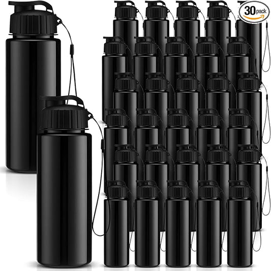 Maxcheck 30 Pieces Water Bottle Bulk 17 oz Plastic Sports Water Bottles Bulk with Handle Strap Lightweight Leakproof Drink Flip Top for Adults Fit Gym(Dark Style,Black)