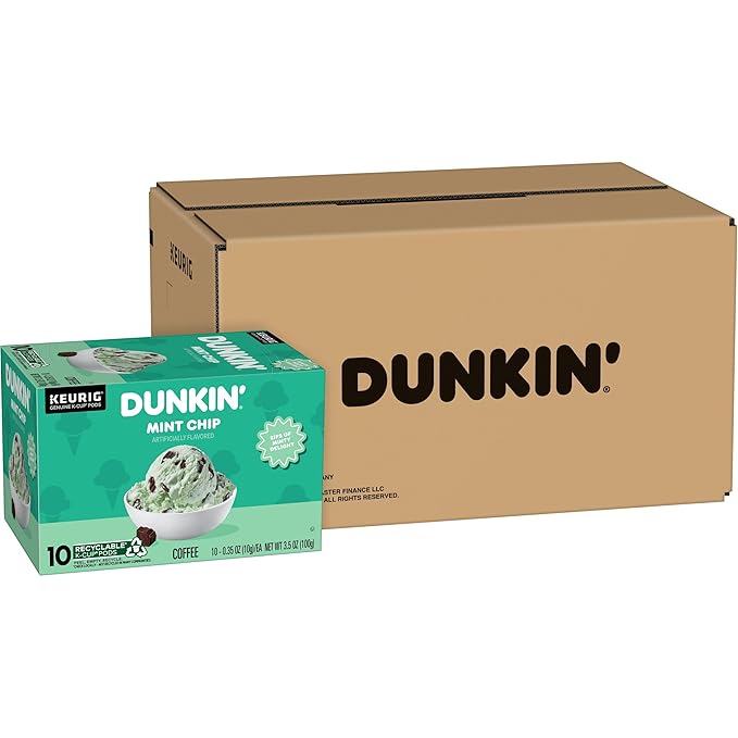 Dunkin’ Mint Chip Artificially Flavored Coffee, Keurig K-Cup Pods, 10 Count Box (Pack of 6)