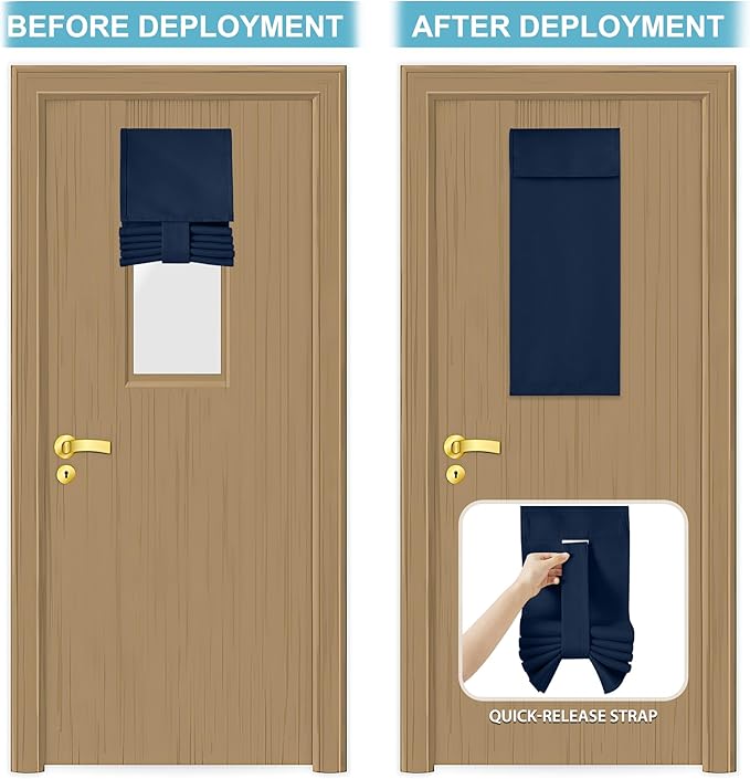 RYB HOME Classroom Door Window Cover, Blackout Shades for Classroom Windows and Doors Cover Lockdown Shades, Room Darkening Design Blocks Views, W 8 x L 36, 1 Panel, Navy