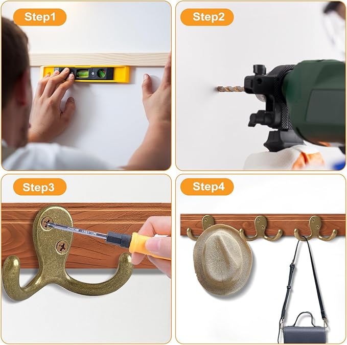 CBWLWJ 25 Pack Coat Hooks Wall Hooks for Hanging, Heavy Duty Double Prong Metal Hook Wall Mounted for Living Room, Bathroom, Kitchen, Bedroom for Coat, Bag, Scarf, Towel, Hat, Key, Cup (Bronze)