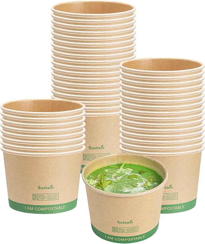 Restaurantware Paper Soup Containers 25 Pack Of 16 oz Disposable Kraft To Go Hot Soup Serving Bowls BPI-Certified Compostable Leakproof Stackable Food Containers For Noodles, Pasta And Desserts
