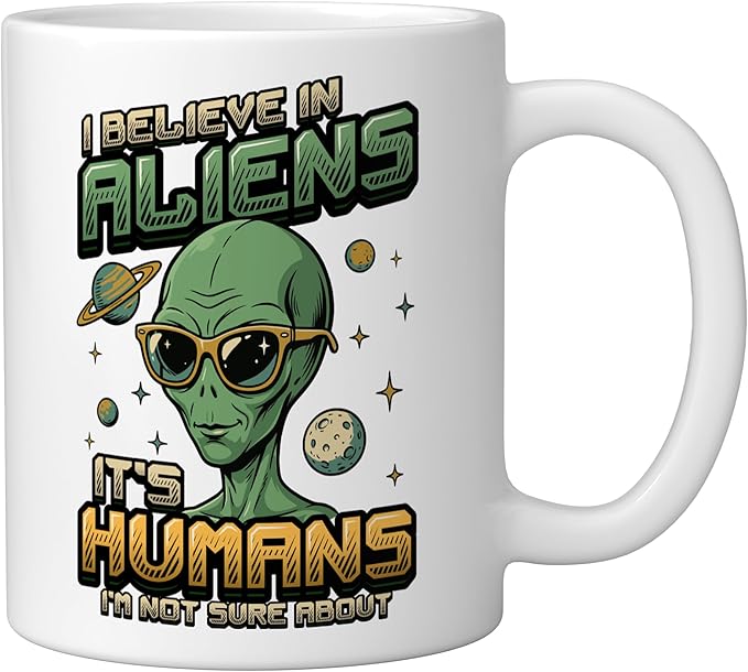 Alien Believer UFO Extraterrestrial Space Lover Ceramic Mug, White