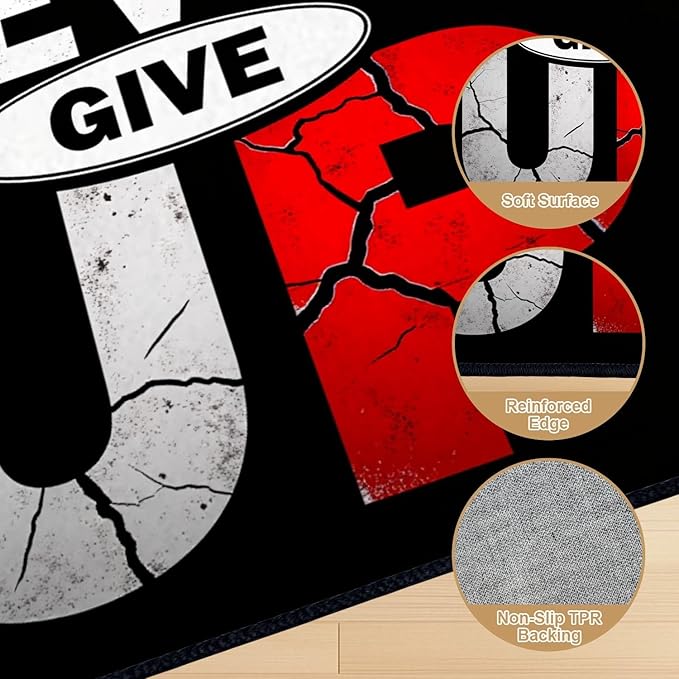 9x12 Area Rugs for Bedroom Boho Washable Man Cave Rug for Living Room Never Give Up Motivational Typography Cracked Lettering Design Soft Rubber Backed Non-Slip Large Carpets for Boys