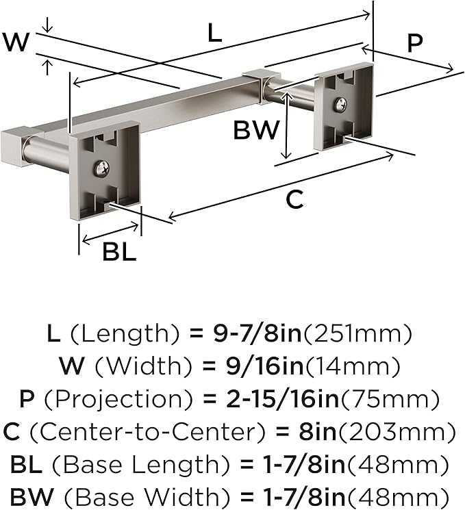 Amerock Appoint Brushed Nickel 8 inch (203mm) Towel Bar, BH36075G10