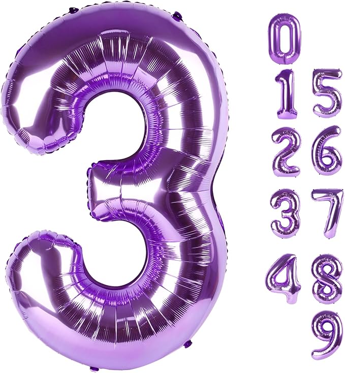 Numbers Balloon 3, 40 Inch Large Purple Balloon for Three Year Old Birthday Decor, 3 13 30 31 Birthday Party Decorations for Wedding Supplies