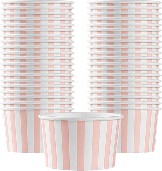 Coppetta 5-Ounce Dessert Cups, 200 Disposable Ice Cream Cups - Lids Sold Separately, Striped, Pink And White Paper FroYo Bowls, For Hot And Cold Foods, Perfect For Gelato Or Mousse - Restaurantware