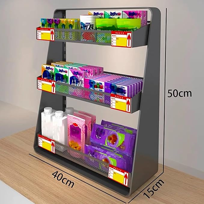 3-Tier Candy Display Rack Snack Holder, Multifunctional Counter Snack Organizer Chip Holder, Adjustable Metal Shelf Cupcake Display Stand, for Party/Kitchen/Stores/Office